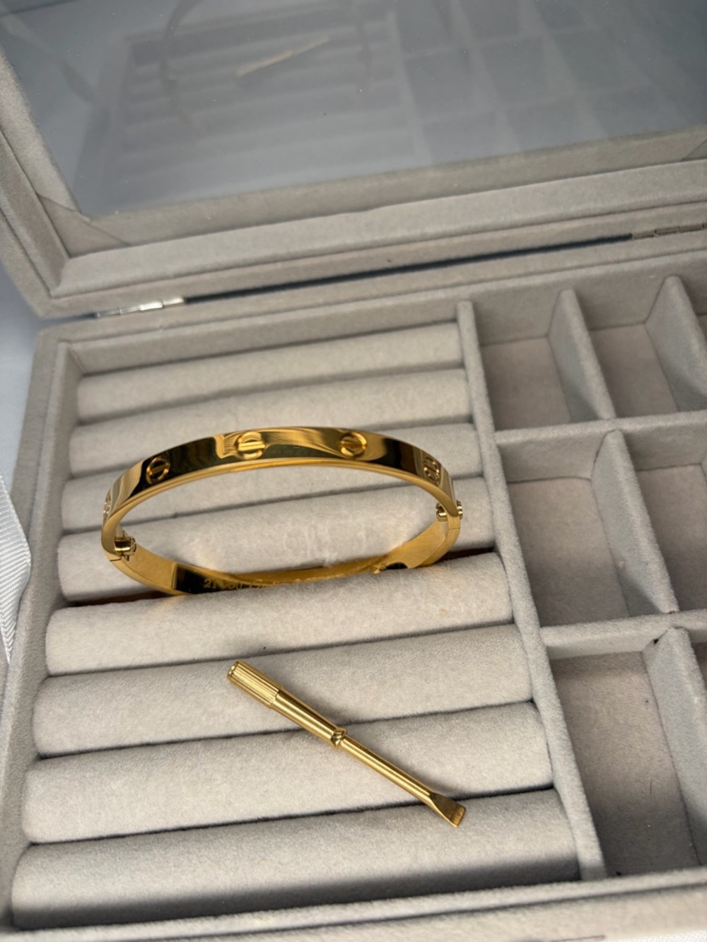 Gold-tone Women's Hinged Screw Bangle Bracelet